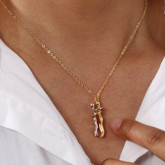 Picture of Hip Hop Valentine's Day Multicolor Brass Link Cable Chain Lovers 3D Pendant Charm Necklace Unisex 46cm(18.1") + 6cm(2.4") long