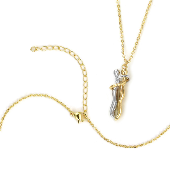 Picture of Hip Hop Valentine's Day Multicolor Brass Link Cable Chain Lovers 3D Pendant Charm Necklace Unisex 46cm(18.1") + 6cm(2.4") long