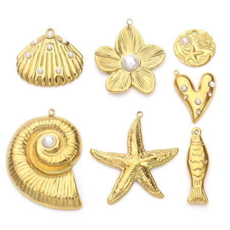Picture of Eco-friendly PVD Vacuum Plating 304 Stainless Steel Pendants 18K Real Gold Plated Shell Fish Acrylic Imitation Pearl