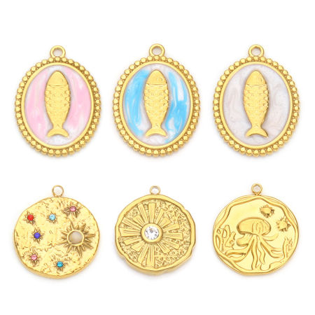 Bild von 2 Stück Umweltfreundliche PVD-Vakuumbeschichtung 304 Edelstahl Anhänger 18K Echtgold plattierte Fisch Tier Stern Emaille