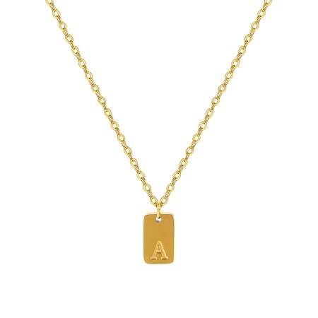 Imagen de 1 Unidad Enchapado al Vacío Ecológico Exquisito Sencillo Chapado en Oro de 18K 304 Acero Inoxidable Cadena de Cable Cruz Rectángulo Mayúscula Letra Mensaje " A-Z " Collar con Colgante Unisexo Regalo 45cm + 5cm longitud