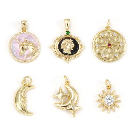 Picture of Eco-friendly Brass Charms 18K Real Gold Plated Round Disc Moon