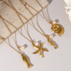 Imagen de 1 Unidad Recubrimiento al Vacío PVD Ecológico Barroco Joyería del océano 18K Oro Real Chapado Acero Inoxidable 304 & Perla Natural Cadena de Cable Cruz Collar con Colgante Para Mujeres Regalo 45cm + 5cm longitud