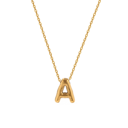 Eco-friendly Vacuum Plating Minimalist Stylish 18K Real Gold Plated 304 Stainless Steel Link Cable Chain Capital Alphabet Initial Letter Message " A-Z " Pendant Charm Necklace Unisex Gift 45cm(17.7") + 5cm(2") long