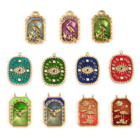Eco-friendly PVD Vacuum Plating 304 Stainless Steel Charms 18K Real Gold Plated Multicolor Enamel Crane Eye of Providence/ All-seeing Eye