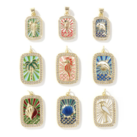 1 Piece Eco-friendly Brass Charms 18K Real Gold Plated Multicolor Enamel Rectangle