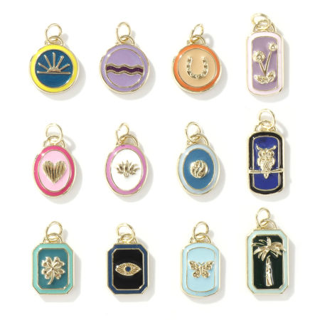 1 Piece Eco-friendly Brass Charms 18K Real Gold Plated Multicolor Enamel Geometric