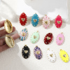 Picture of 1 Piece Eco-friendly Brass Valentine's Day Pendants 18K Real Gold Plated Enamel Oval Heart Clear Cubic Zirconia 4.1cm x 2.1cm