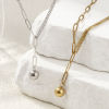 Picture of Eco-friendly Stylish Double Layer 304 Stainless Steel Paperclip Link Chain Ball Pendant Charm Necklace For Women Gift 51cm(20.1") long