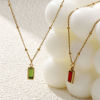 Picture of Eco-friendly PVD Vacuum Plating Exquisite Birthstone 18K Real Gold Plated 304 Stainless Steel & Cubic Zirconia Curb Link Chain Rectangle Pendant Charm Necklace For Women Gift 45cm(17.7") + 5cm(2") long