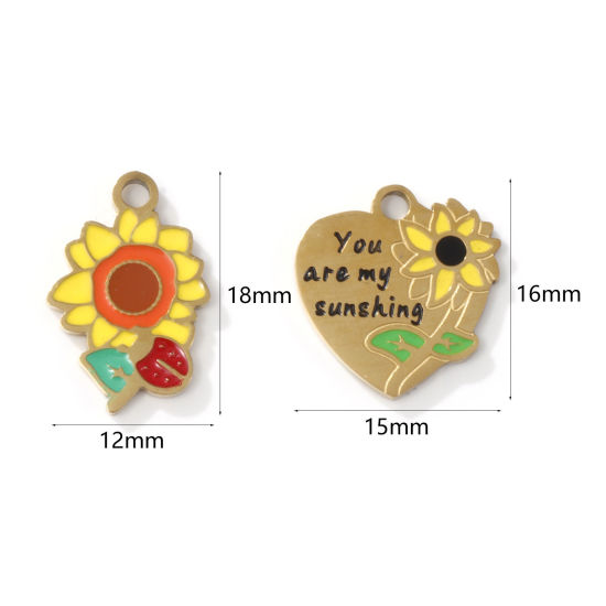 Image de 2 PCs Eco-friendly PVD Vacuum Plating 304 Stainless Steel Charms 18K Gold Plated Sunflower