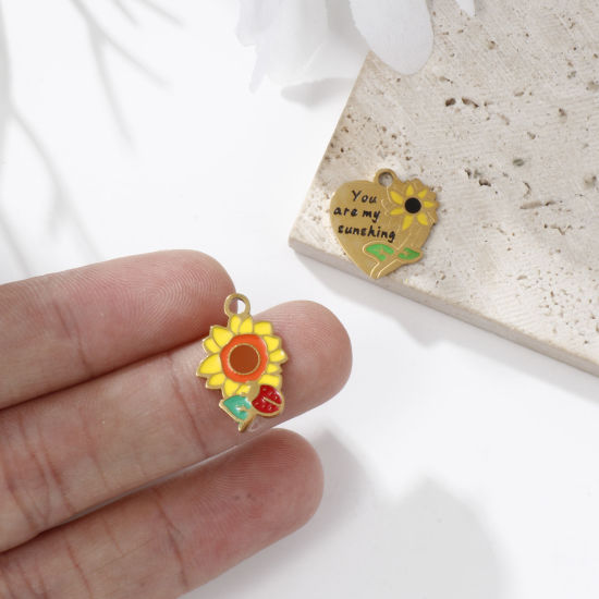 Image de 2 PCs Eco-friendly PVD Vacuum Plating 304 Stainless Steel Charms 18K Gold Plated Sunflower