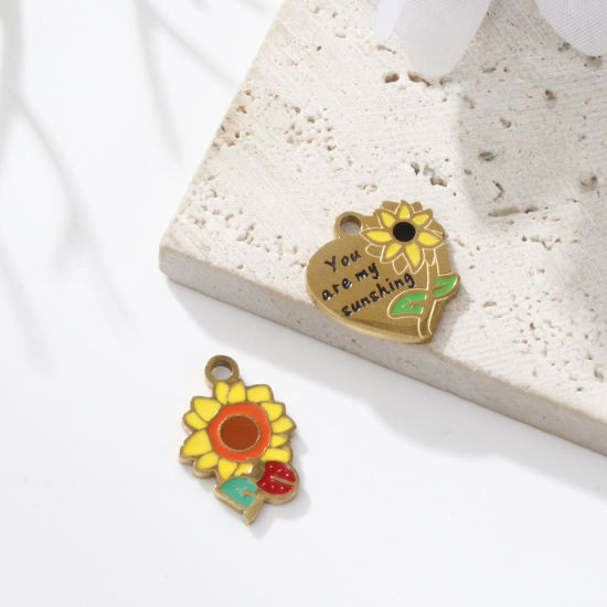 Image de 2 PCs Eco-friendly PVD Vacuum Plating 304 Stainless Steel Charms 18K Gold Plated Sunflower