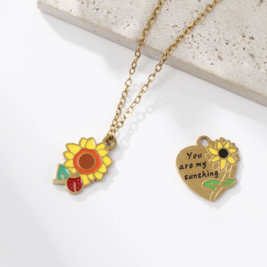 Image de 2 PCs Eco-friendly PVD Vacuum Plating 304 Stainless Steel Charms 18K Gold Plated Sunflower