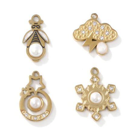 2 PCs Eco-friendly PVD Vacuum Plating 304 Stainless Steel Charms 18K Gold Plated Acrylic Imitation Pearl