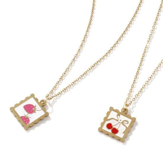 Изображение 1 ШТ Экологичное вакуумное PVD-покрытие Сладкий & милый 18K настоящее золото с покрытием Разноцветный 304 Нержавеющая Сталь Кабельные Цепи Квадратные Фрукты С Эмалью Ожерелье с подвеской Для женщин подарок 45см + 5см длина