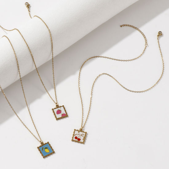 Изображение 1 ШТ Экологичное вакуумное PVD-покрытие Сладкий & милый 18K настоящее золото с покрытием Разноцветный 304 Нержавеющая Сталь Кабельные Цепи Квадратные Фрукты С Эмалью Ожерелье с подвеской Для женщин подарок 45см + 5см длина