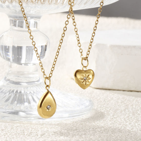 Изображение 1 ШТ Экологичное вакуумное PVD-покрытие Изысканный галактика 18K настоящее золото с покрытием 304 Из Нержавеющей Стали Горный Хрусталь Кабельные Цепи Звезда Ожерелье с подвеской Для женщин подарок 45см + 5см длина