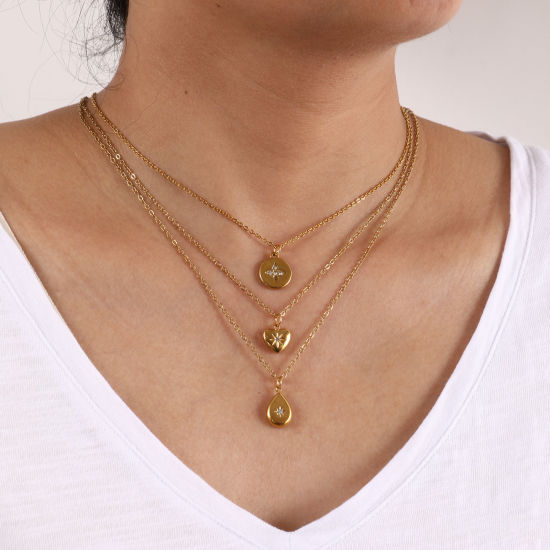Изображение 1 ШТ Экологичное вакуумное PVD-покрытие Изысканный галактика 18K настоящее золото с покрытием 304 Из Нержавеющей Стали Горный Хрусталь Кабельные Цепи Звезда Ожерелье с подвеской Для женщин подарок 45см + 5см длина