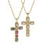 Picture of Eco-friendly Retro Religious 18K Real Gold Plated Brass Wave Twisted Chain Cross Micro Pave Pendant Charm Necklace Unisex 45cm(17.7") + 5cm(2") long
