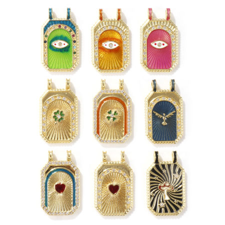 1 Piece Eco-friendly Brass Micro Pave Pendants 18K Real Gold Plated Octagon Enamel Clear Cubic Zirconia 3cm x 1.8cm