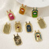 Picture of 1 Piece Eco-friendly Brass Micro Pave Pendants 18K Real Gold Plated Octagon Enamel Clear Cubic Zirconia 3cm x 1.8cm