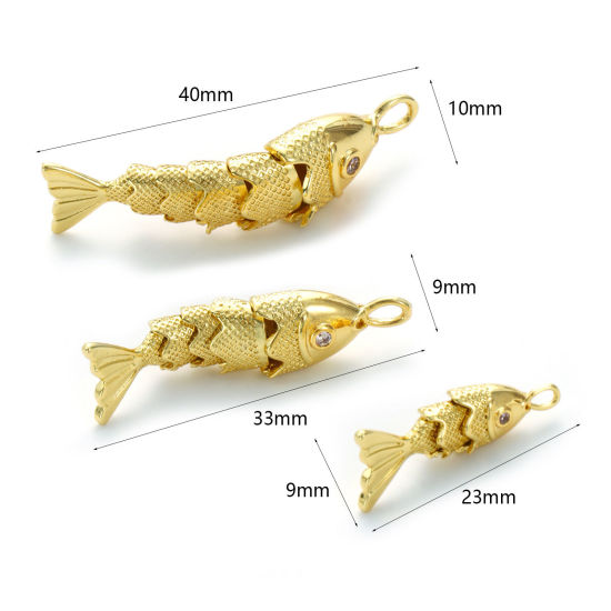 Imagen de 1 Unidad Respetuoso del Medio Ambiente Latón Joyería del océano Colgantes 18K Oro Real Chapado Pez Movible Claro Circón Artificial