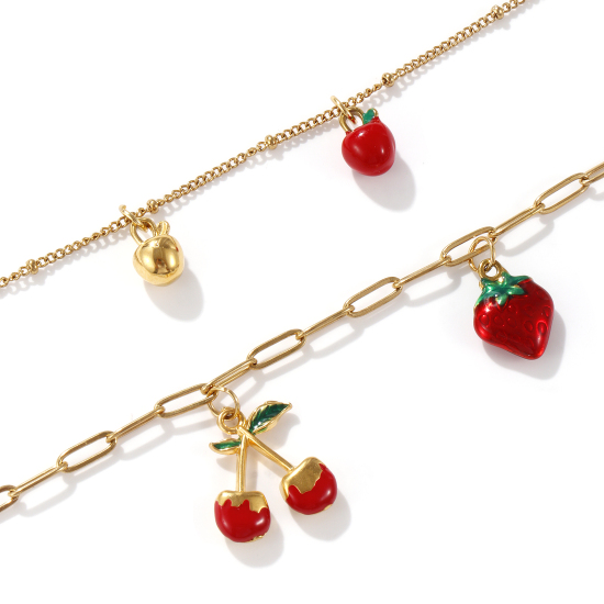 Picture of Eco-friendly PVD Vacuum Plating Natural Pastoral Cute 18K Real Gold Plated Red 304 Stainless Steel Fruit Enamel Pendant Charm Necklace For Women Gift