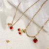 Picture of Eco-friendly PVD Vacuum Plating Natural Pastoral Cute 18K Real Gold Plated Red 304 Stainless Steel Fruit Enamel Pendant Charm Necklace For Women Gift