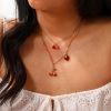 Picture of Eco-friendly PVD Vacuum Plating Natural Pastoral Cute 18K Real Gold Plated Red 304 Stainless Steel Fruit Enamel Pendant Charm Necklace For Women Gift