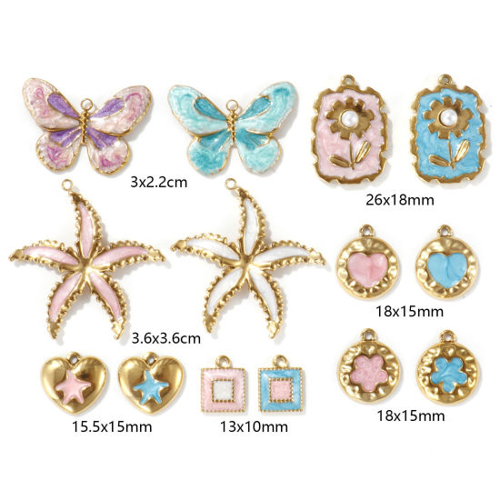 Image de 2 PCs Eco-friendly PVD Vacuum Plating 304 Stainless Steel Charms 18K Real Gold Plated Enamel Pearlized