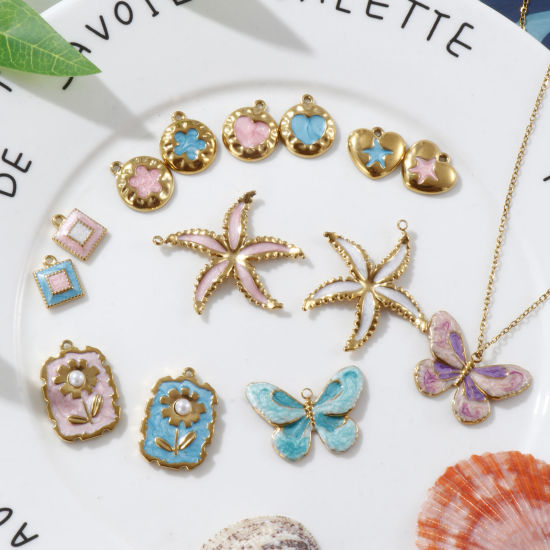 Image de 2 PCs Eco-friendly PVD Vacuum Plating 304 Stainless Steel Charms 18K Real Gold Plated Enamel Pearlized