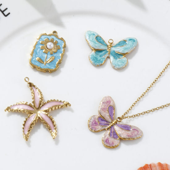 Image de 2 PCs Eco-friendly PVD Vacuum Plating 304 Stainless Steel Charms 18K Real Gold Plated Enamel Pearlized