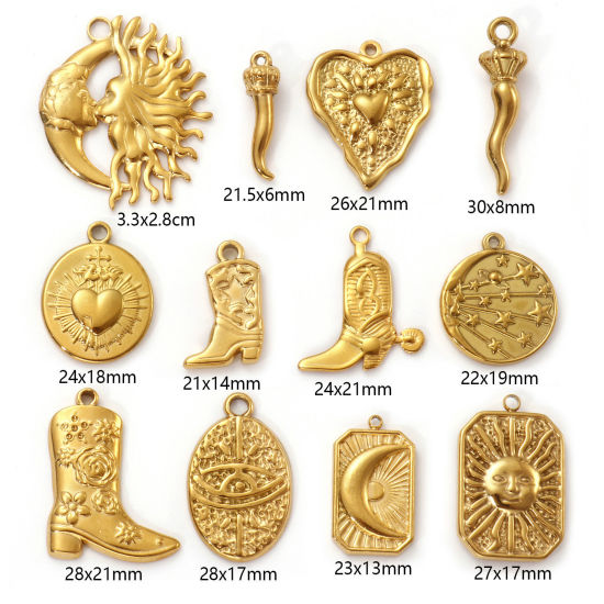 Immagine di 2 PCs Eco-friendly PVD Vacuum Plating 304 Stainless Steel Charms 18K Real Gold Plated