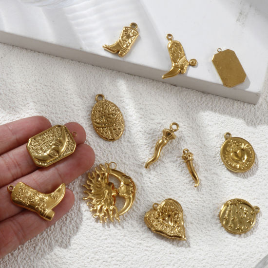 Immagine di 2 PCs Eco-friendly PVD Vacuum Plating 304 Stainless Steel Charms 18K Real Gold Plated