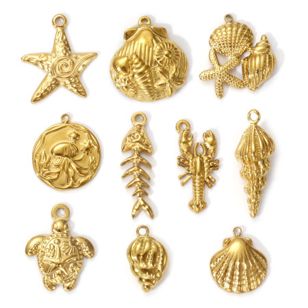 Umweltfreundliche PVD-Vakuumbeschichtung 304 Edelstahl Ozean Schmuck Charms 18K Echtgold plattiert Muschel Schildkröte