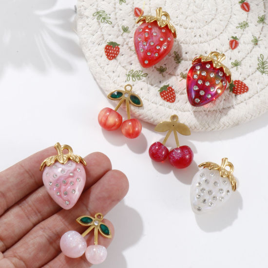 Imagen de 1 Unidad Recubrimiento al Vacío PVD Ecológico 304 Acero Inoxidable & Resina Colgantes 18K Oro Real Chapado Multicolor Fruta Transparente Rhinestone