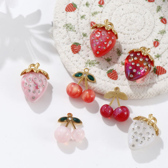 Imagen de 1 Unidad Recubrimiento al Vacío PVD Ecológico 304 Acero Inoxidable & Resina Colgantes 18K Oro Real Chapado Multicolor Fruta Transparente Rhinestone
