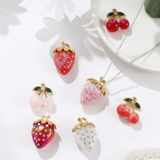 Imagen de 1 Unidad Recubrimiento al Vacío PVD Ecológico 304 Acero Inoxidable & Resina Colgantes 18K Oro Real Chapado Multicolor Fruta Transparente Rhinestone