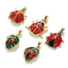 Picture of Eco-friendly Brass Insect Charm Pendant 18K Real Gold Plated Red Ladybug Animal Enamel