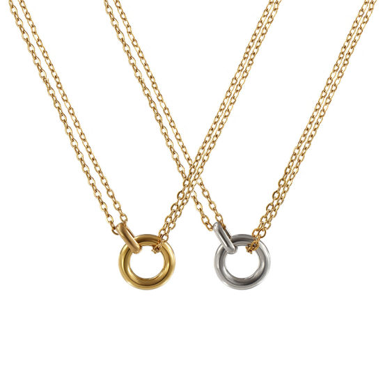 Изображение 1 Piece Eco-friendly PVD Vacuum Plating Minimalist 18K Real Gold Plated 304 Stainless Steel Link Cable Chain Circle Ring Pendant Charm Necklace For Women Gift 42cm(16.5") + 8cm(3.1") long