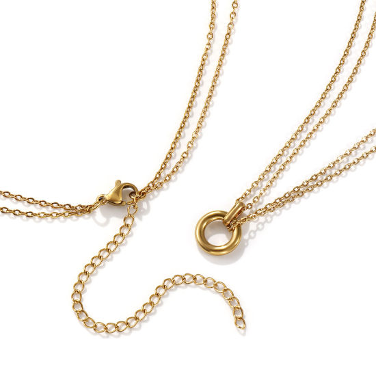 Изображение 1 Piece Eco-friendly PVD Vacuum Plating Minimalist 18K Real Gold Plated 304 Stainless Steel Link Cable Chain Circle Ring Pendant Charm Necklace For Women Gift 42cm(16.5") + 8cm(3.1") long