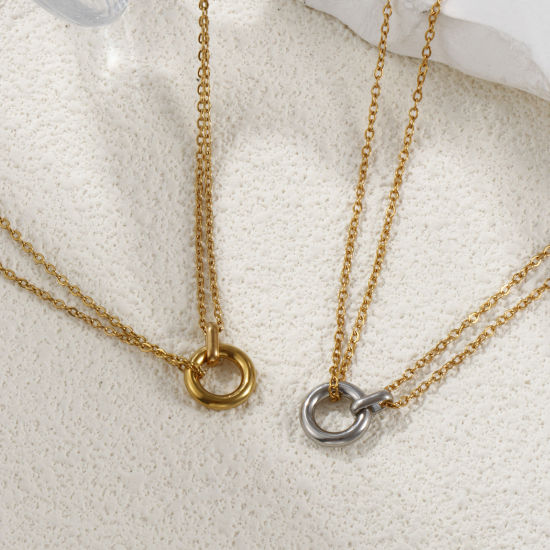 Изображение 1 Piece Eco-friendly PVD Vacuum Plating Minimalist 18K Real Gold Plated 304 Stainless Steel Link Cable Chain Circle Ring Pendant Charm Necklace For Women Gift 42cm(16.5") + 8cm(3.1") long