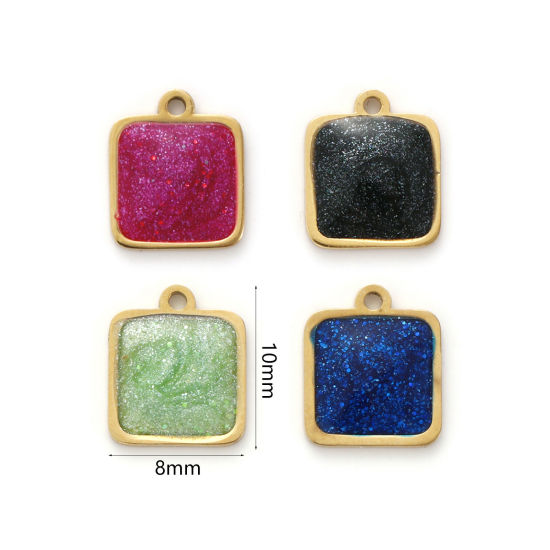 Изображение 2 PCs Eco-friendly PVD Vacuum Plating 304 Stainless Steel Geometric Mini Charms 18K Real Gold Plated Multicolor Enamel Square Glitter 10mm x 8mm