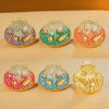Picture of Eco-friendly PVD Vacuum Plating 304 Stainless Steel Ocean Jewelry Charms 18K Gold Plated Multicolor Enamel Shell Conch Sea Snail Imitation Pearl 25mm x 28.5mm