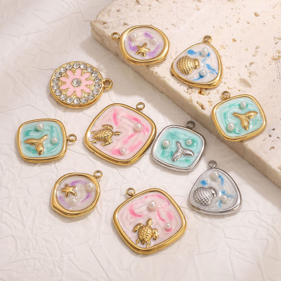 Bild von 2 PCs Eco-friendly PVD Vacuum Plating 304 Stainless Steel Ocean Jewelry Charms Enamel