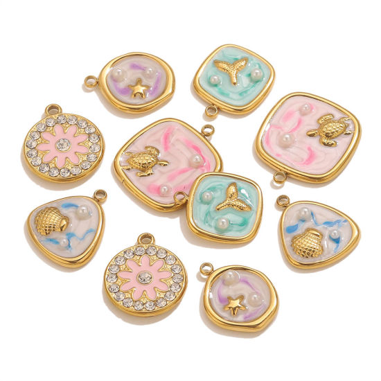 Bild von 2 PCs Eco-friendly PVD Vacuum Plating 304 Stainless Steel Ocean Jewelry Charms Enamel