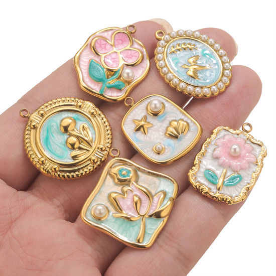 Изображение 2 PCs 304 Stainless Steel Charms Enamel