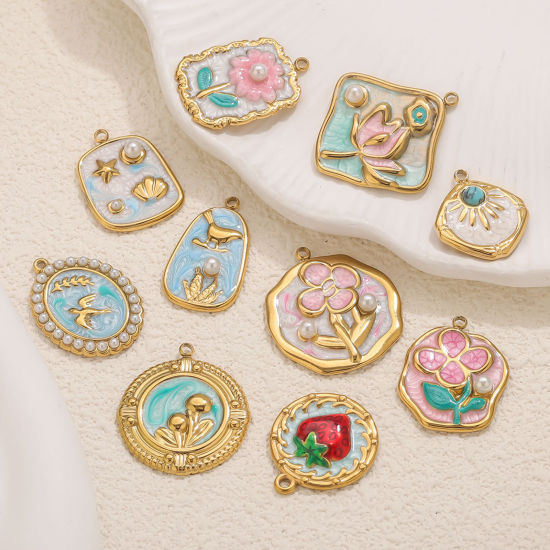 Изображение 2 PCs 304 Stainless Steel Charms Enamel