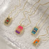Picture of Eco-friendly Retro Ethnic 18K Real Gold Plated Multicolor Brass Link Cable Chain Rectangle Enamel Pendant Charm Necklace For Women Gift 45cm(17.7") + 5cm(2") long
